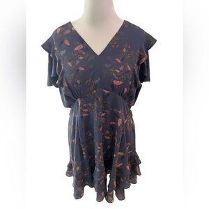 City Chic Navy Floral V-Neck Ruffle Tunic
